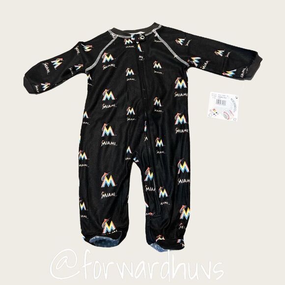 MLB Genuine Miami Marlins Infant 3/6 Month Pajama Sleeper One Piece NWT - Picture 1 of 7